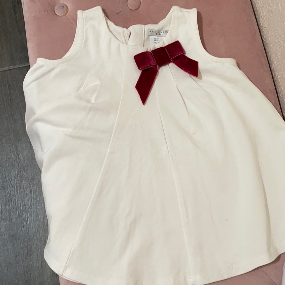 Ivory sleeveless top with velvet bow 4T